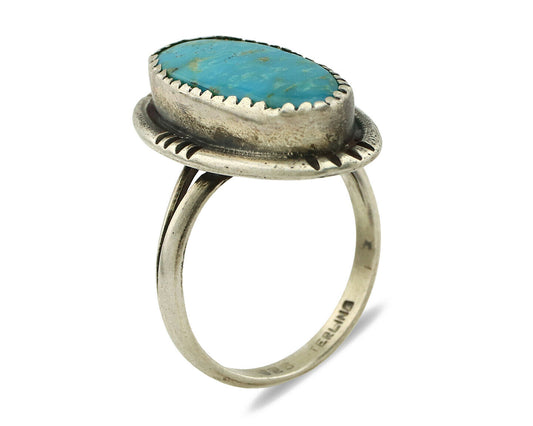 Navajo Ring .925 Silver Blue Turquoise Native American Artist C.1980's