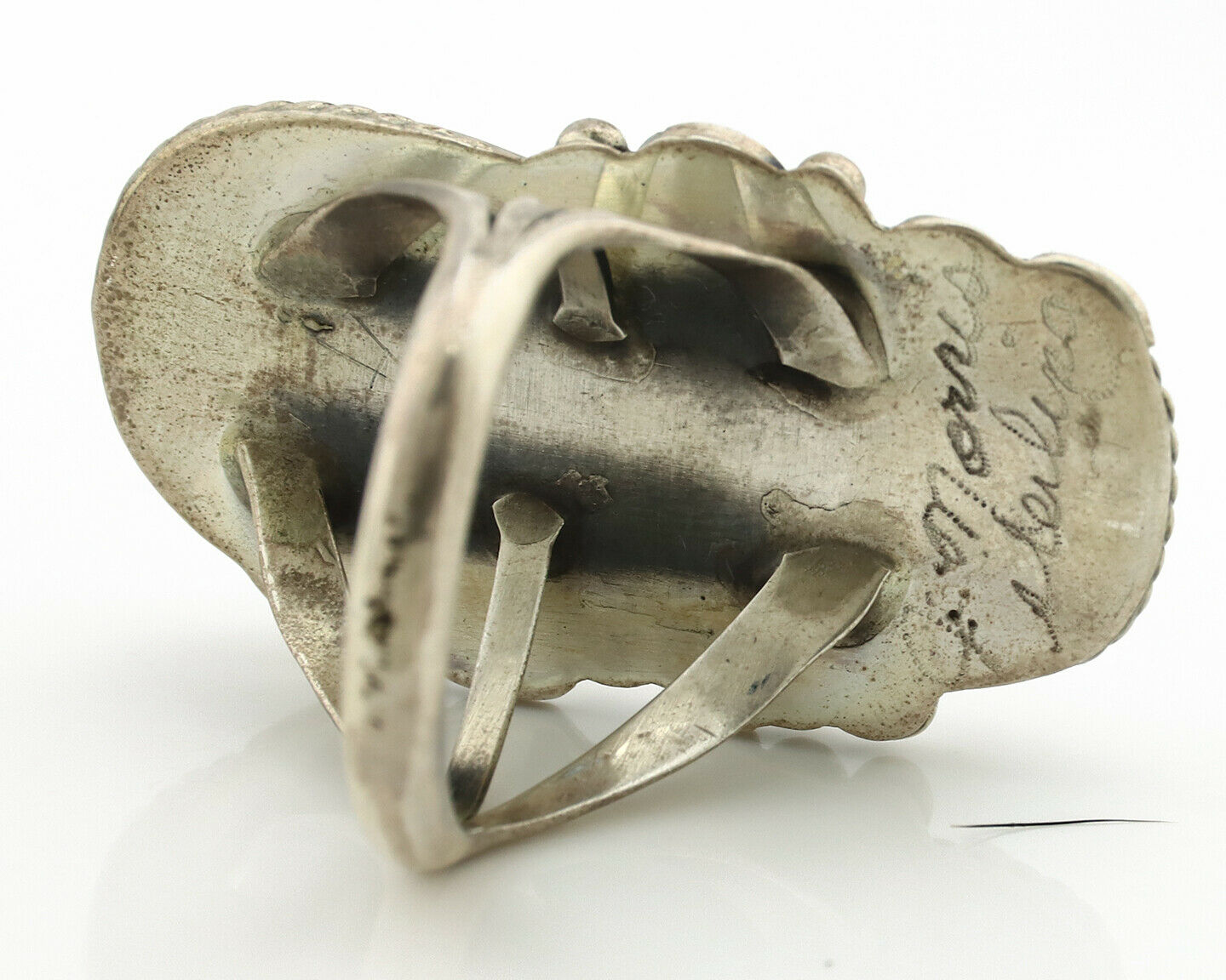 Navajo Ring .925 Silver Turquoise & Coral Artist Signed Justin Morris C.80's