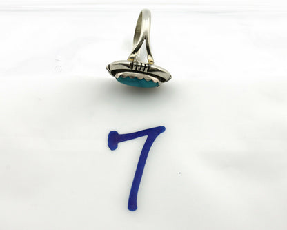 Navajo Ring .925 Silver Blue Gem Turquoise Handmade Native American Artist C80s