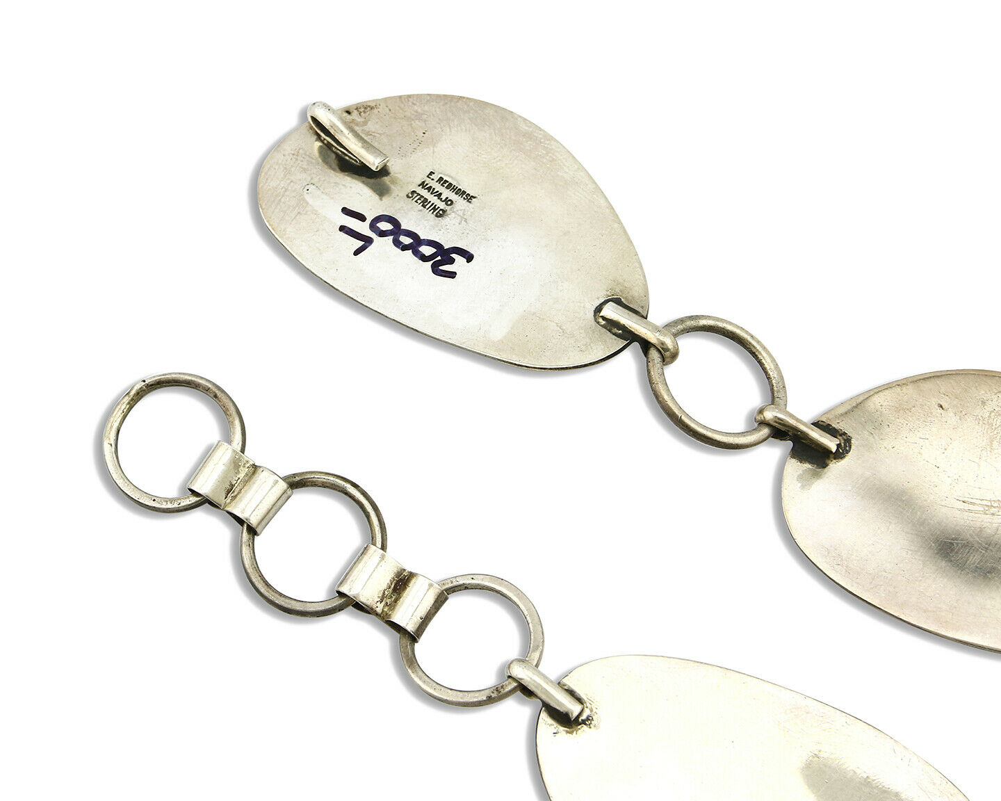 Navajo Bear Paw Concho Belt .925 Silver Red Coral Signed E. Redhorse C.80's