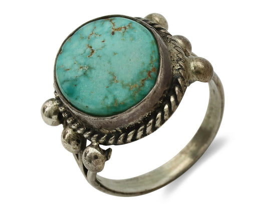 Navajo Ring .925 Silver Blue Turquoise Artist Signed MC C.1980's