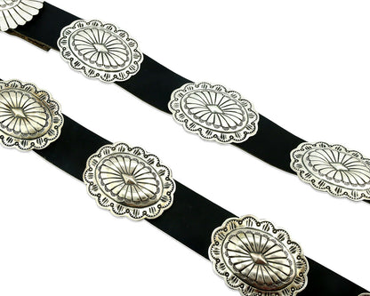 Navajo Concho Belt .925 Silver Hand Stamped Signed Marcella James C.80's