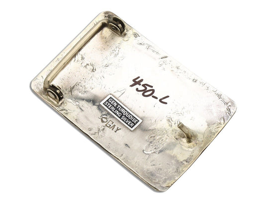 Navajo Belt Buckle .925 Silver Handmade Chip Inlay Artist Signed Bee Gay C.80's