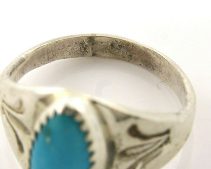 Zuni Ring .925 Silver Kingman Turquoise Hand Stamped Native American C.80's