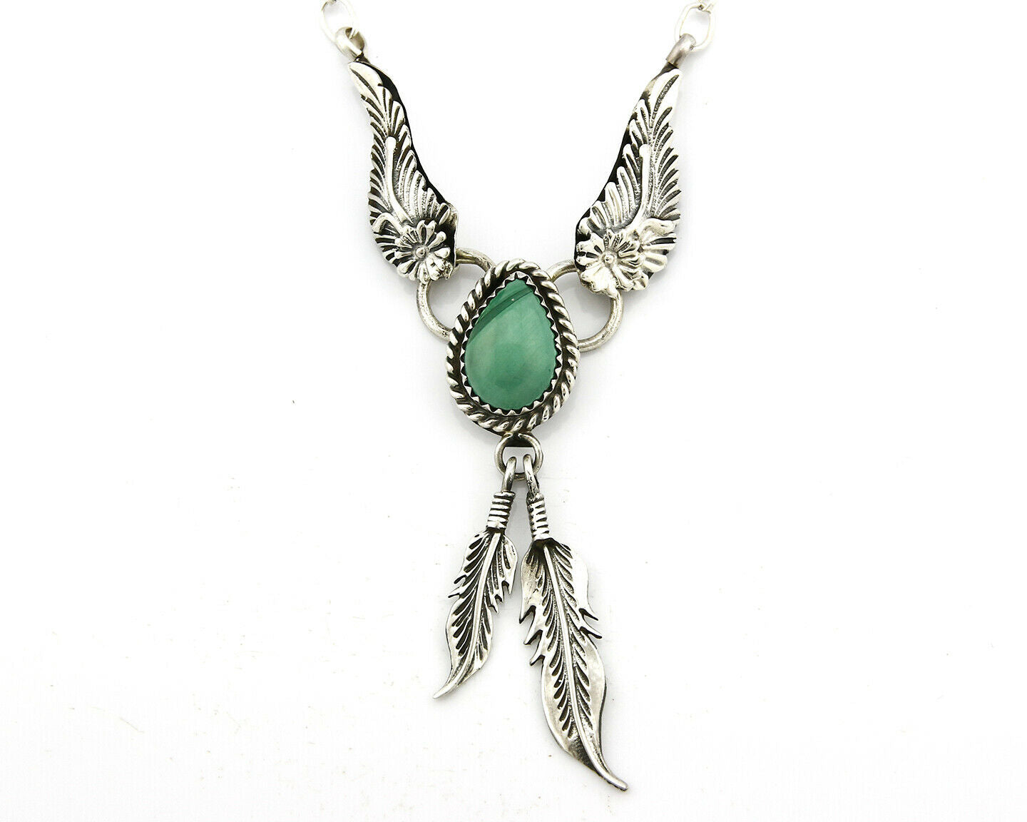C. 1990 Navajo Handmade .925 Silver & Natural Malachite Necklace