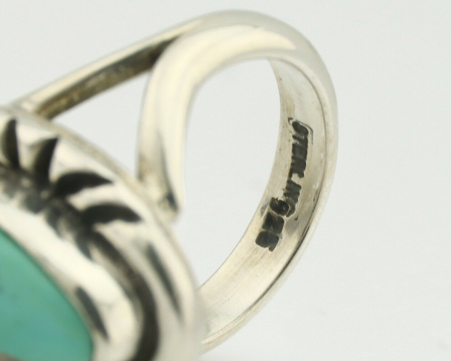 Navajo Ring .925 Silver Natural Mined Turquoise Artist Signed Gecko C.80's