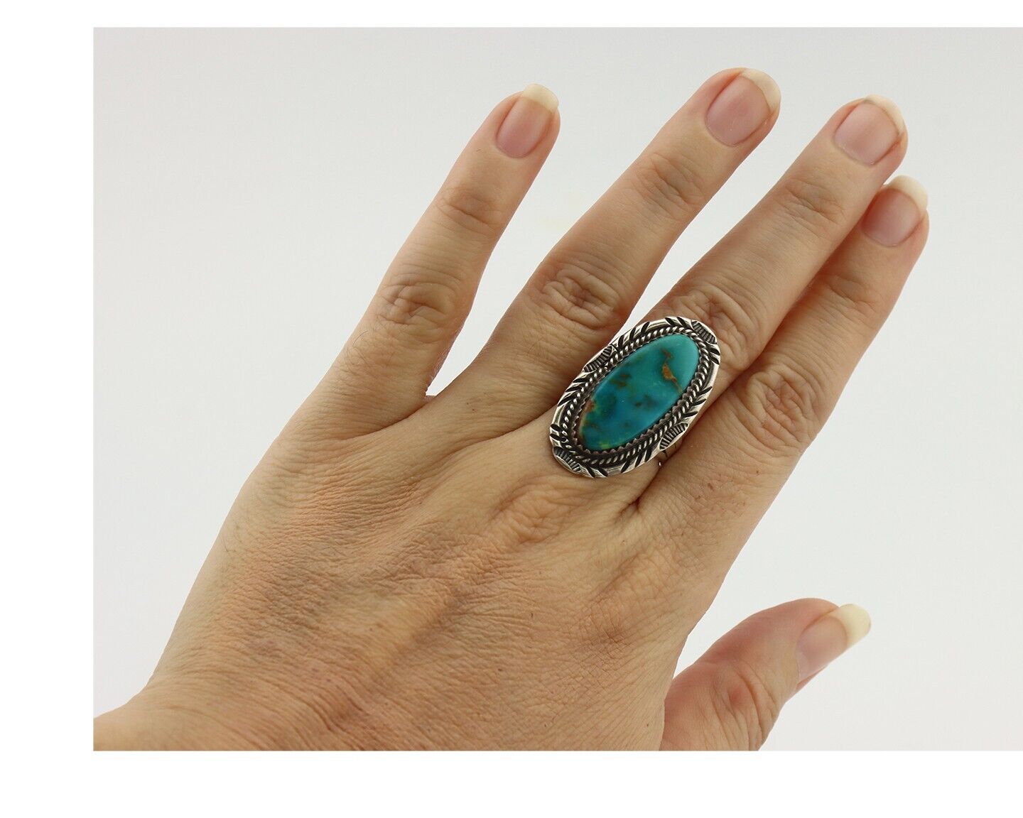 Navajo Ring .925 Silver Blue Gem Turquoise Artist Signed M Begay C.80's