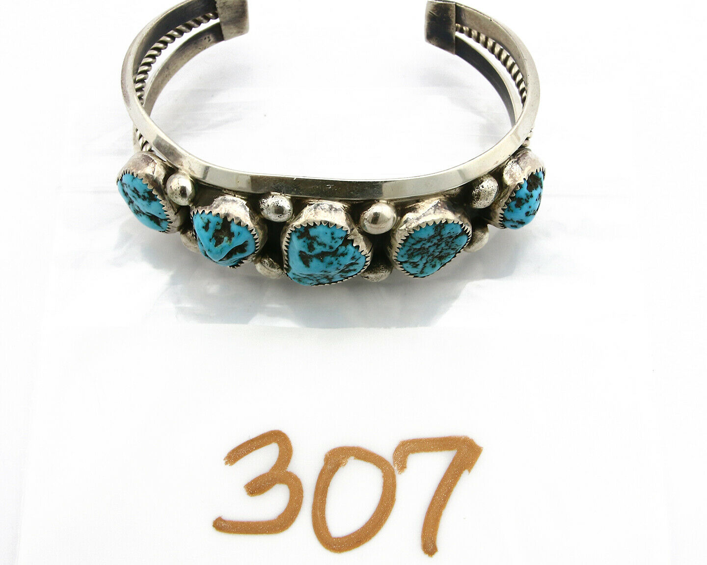 Navajo Bracelet .925 Silver Sleeping Beauty Turquoise Signed JR C.80's