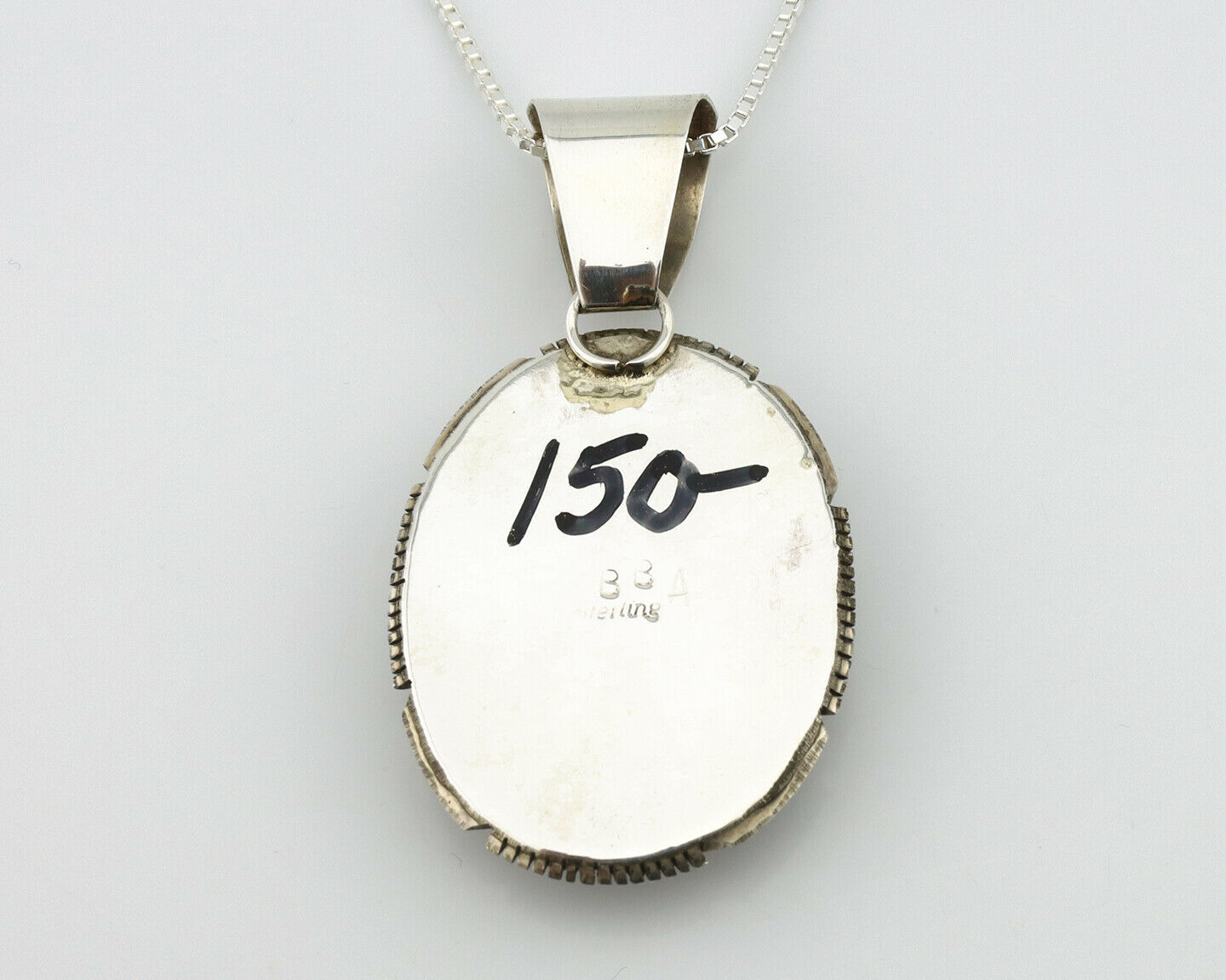 Navajo Pendant .925 Silver Green Agate Turquoise Artist Signed BB C.80's