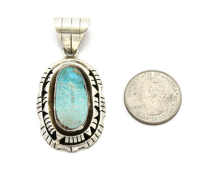 Navajo Pendant .925 Silver Blue Turquoise Signed Artist FT C.80's
