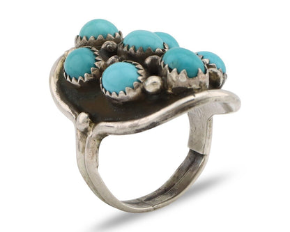 Navajo Ring .925 Silver Natural Blue Turquoise Artist Signed L Henderson C.80's