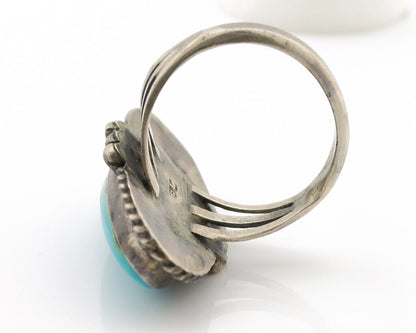 Navajo Ring .925 Silver Sleeping Beauty Turquoise Native American Artist C.1980s