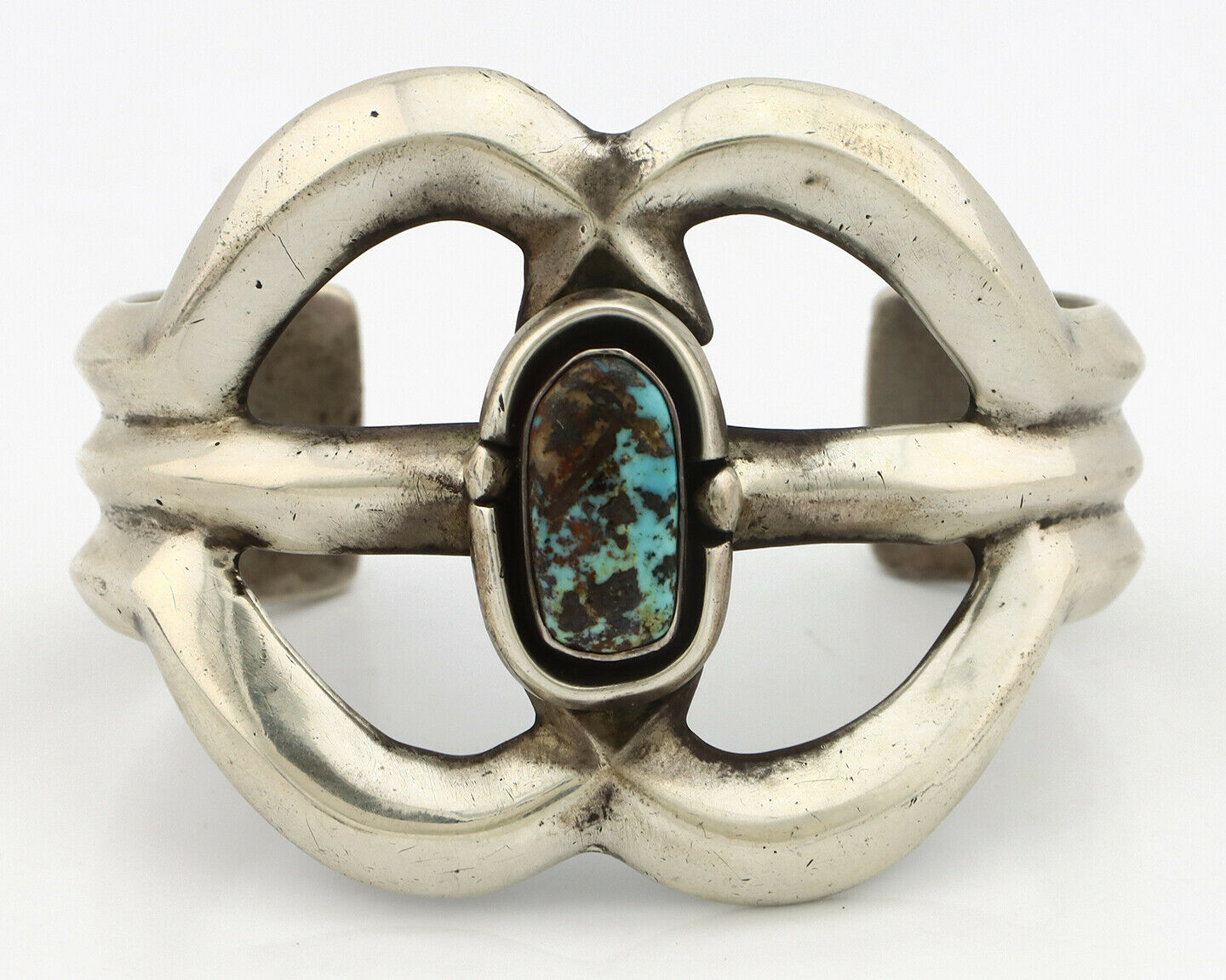 Navajo Sand Cast Bracelet .925 Silver Blue Diamond Turquoise Native American 75s