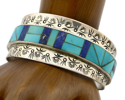 Navajo Bracelet .925 Silver Lapis Turquoise Native Artist C.80's
