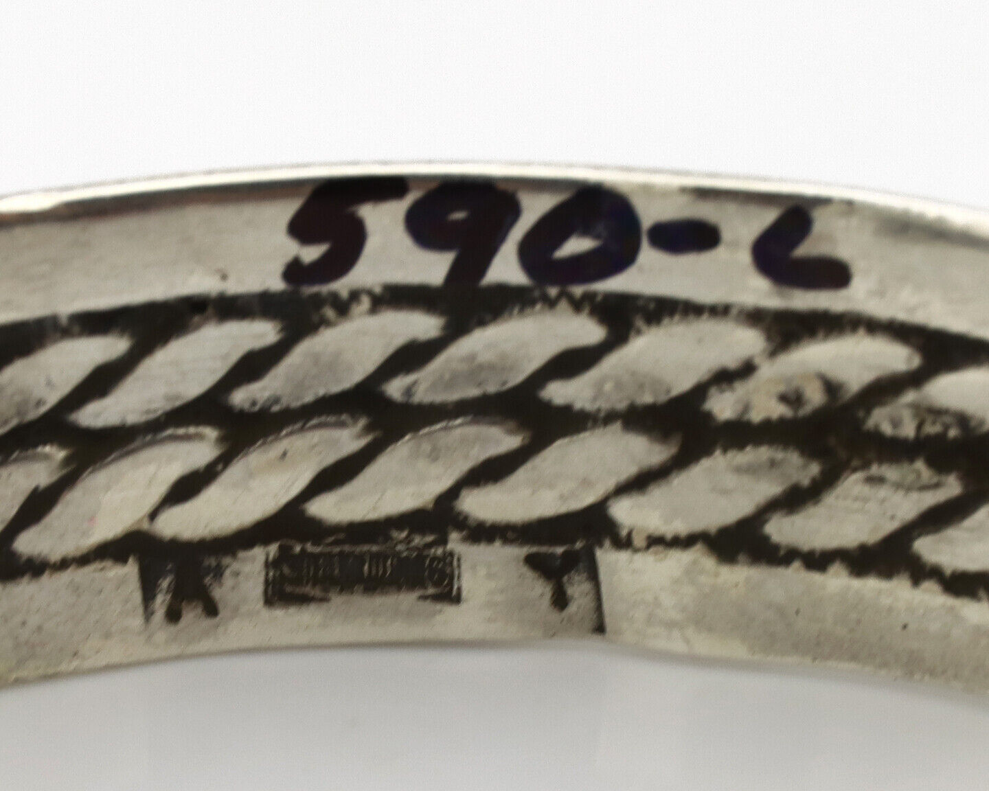 Navajo Bracelet .925 Silver Gem Kingman Turquoise Artist Signed AY 80's
