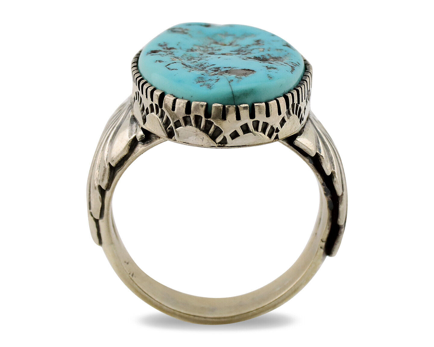 Navajo Ring .925 Silver Sleeping Beauty Turquoise Artist Signed DK C.80's