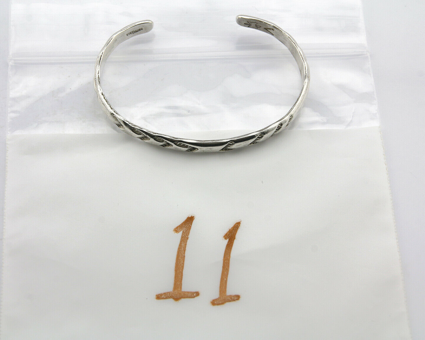 Navajo Bracelet .925 Silver Hand Stamped Arrow Head Artist I Montoya C.80's