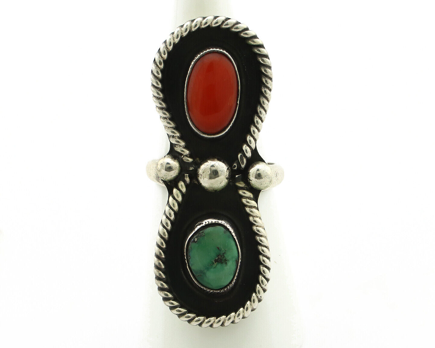 Navajo Ring 925 Silver Turquoise & Bloodstone Native Artist C.1980's