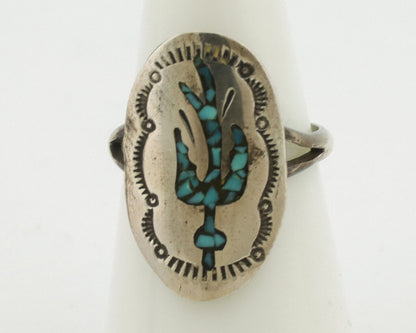 Small Navajo Ring 925 Silver Chip Inlay Turquoise Artist Signed NAKAI C.80's