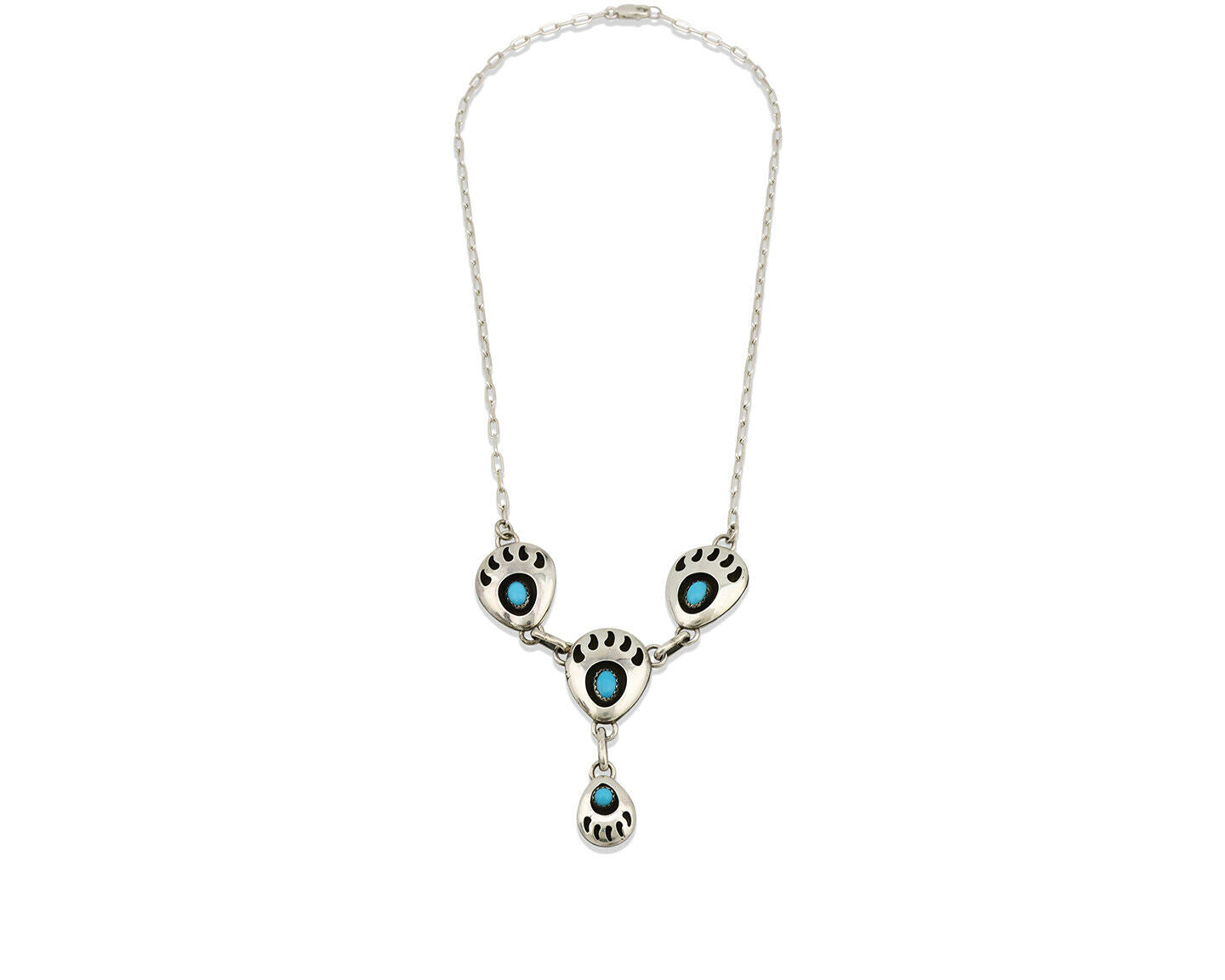Navajo Necklace .925 Silver Sleeping Beauty Turquoise K Chavez C.80's