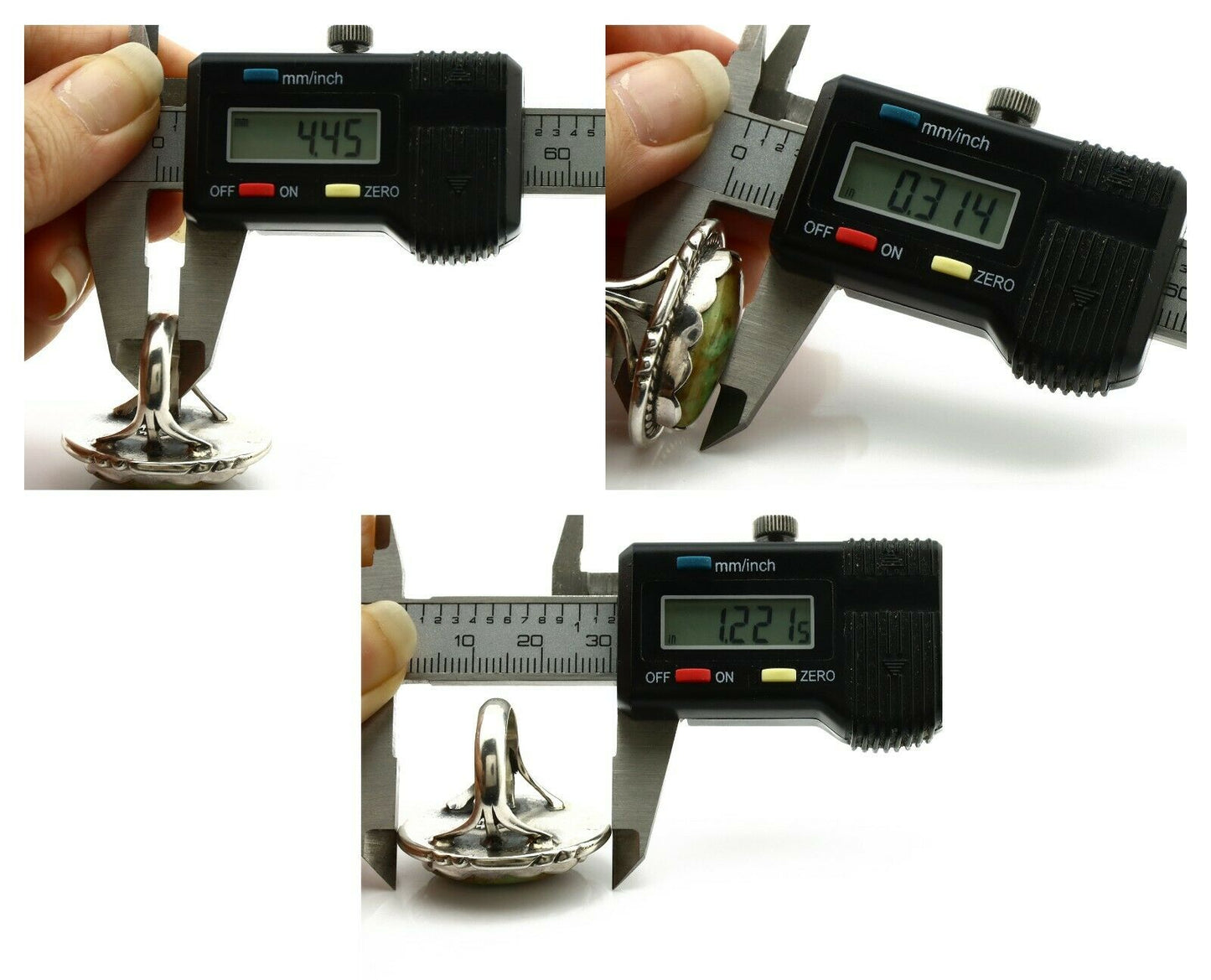 Navajo Ring .925 Silver Natural Uncolored Green Turquoise Signed Apache C.80's