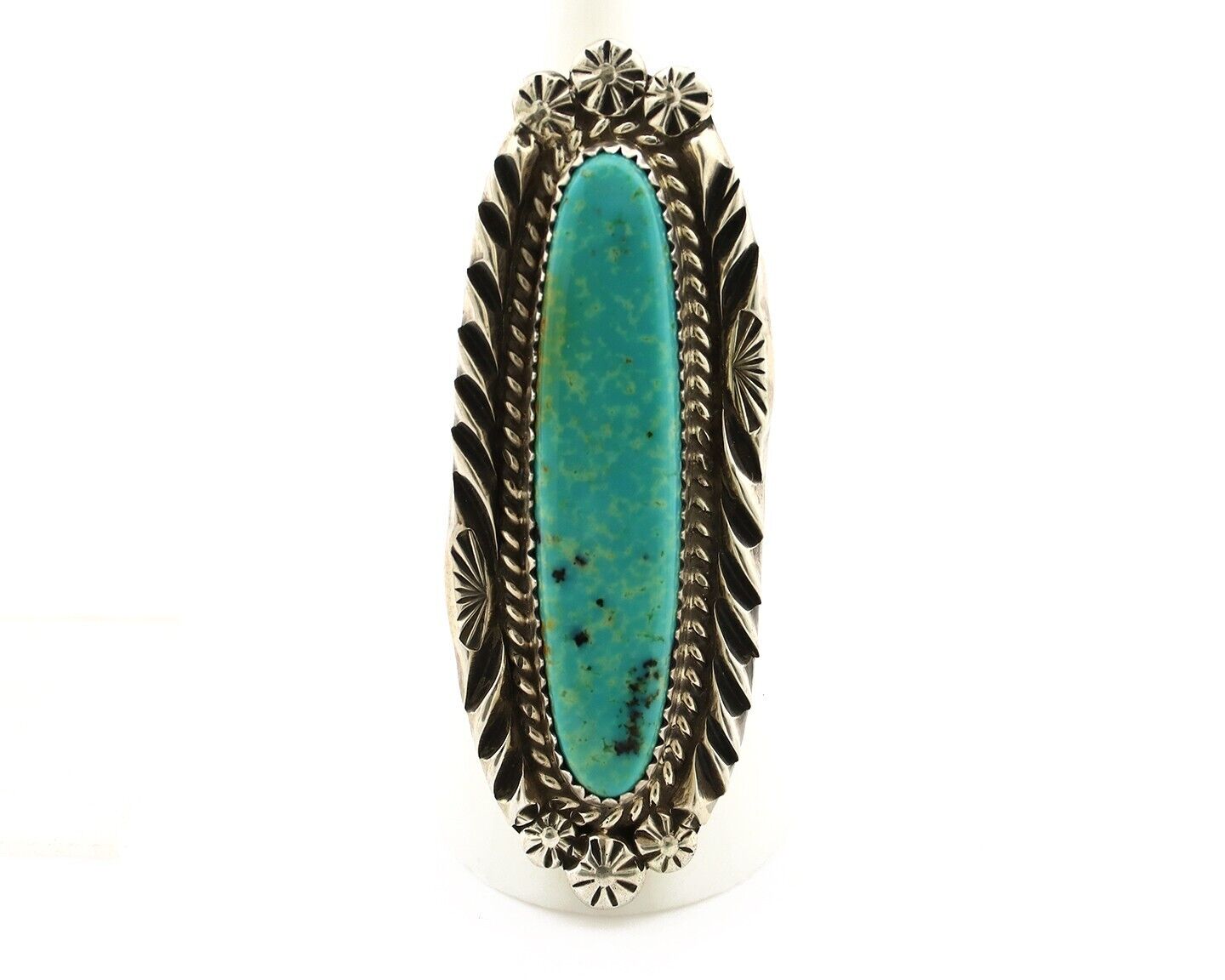 Navajo Ring 925 Silver Natural Blue Gem Turquoise Artist Signed Mike Begay C.80s