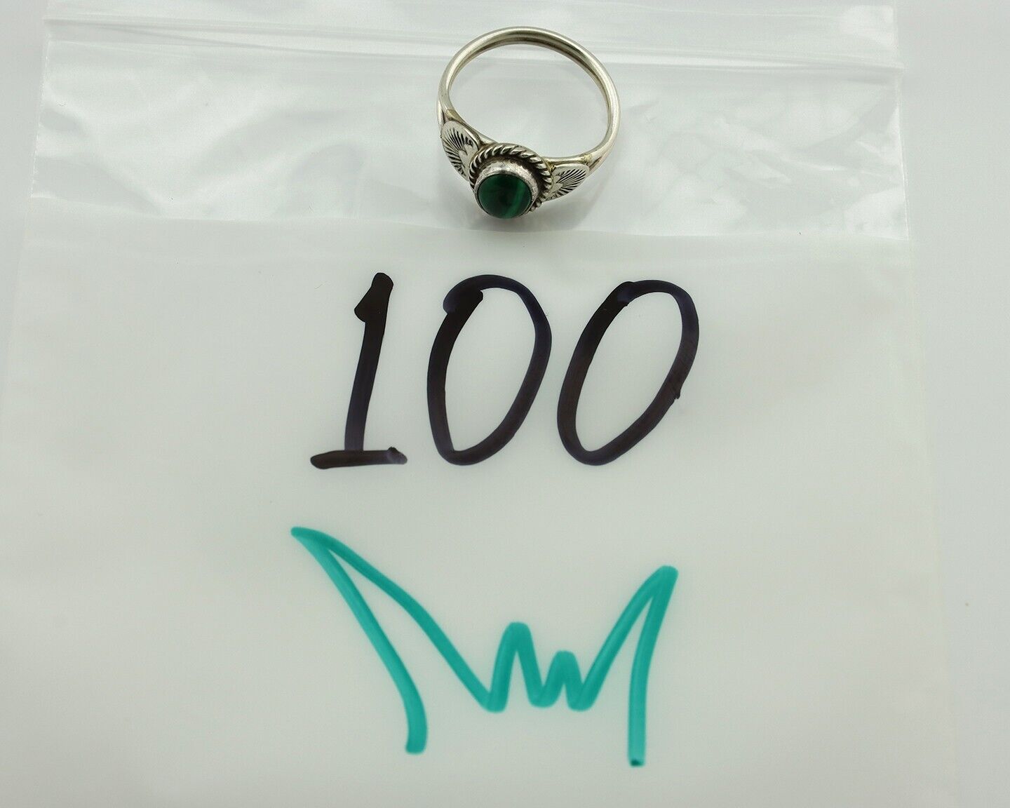 Navajo Ring 925 Silver Natural Mined Malachite Native American Artist C.80's