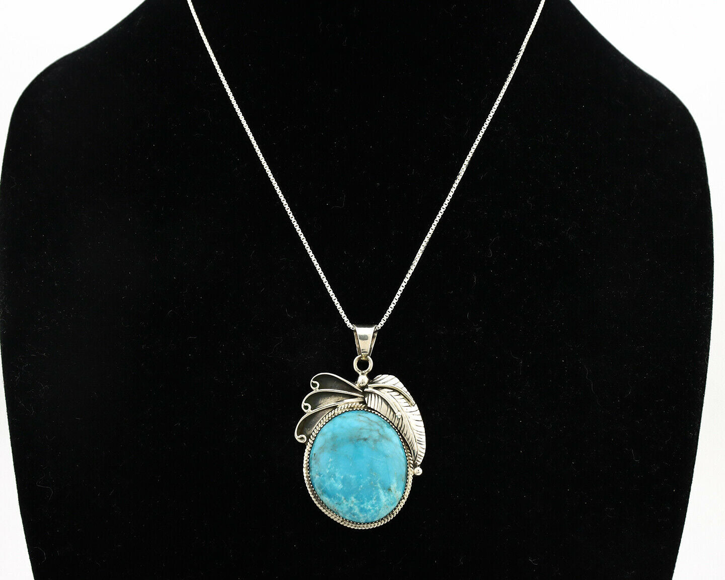 Navajo Necklace .925 Silver Kingman Turquoise Signed WP C.1980's