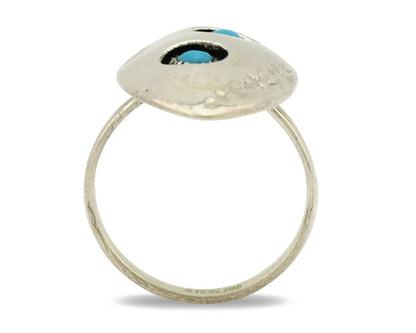 Navajo Ring .925 Silver Handmade Spiderweb Turquoise Native Artist C.1980's