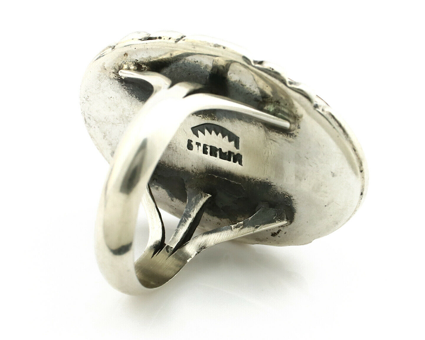 Navajo Ring .925 Silver Natural Uncolored Green Turquoise Signed Apache C.80's