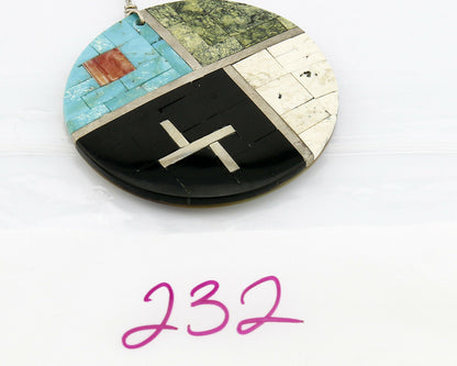 C. 1980's Santa Domingo Natural Gemstone Inlaid Handmade .925 Silver Pendant