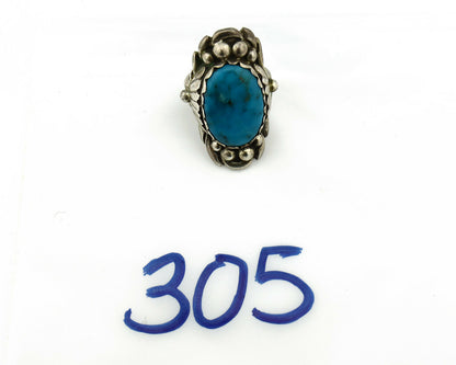 Navajo Ring .925 Silver Natural Blue Turquoise Artist Signed SC C.80's