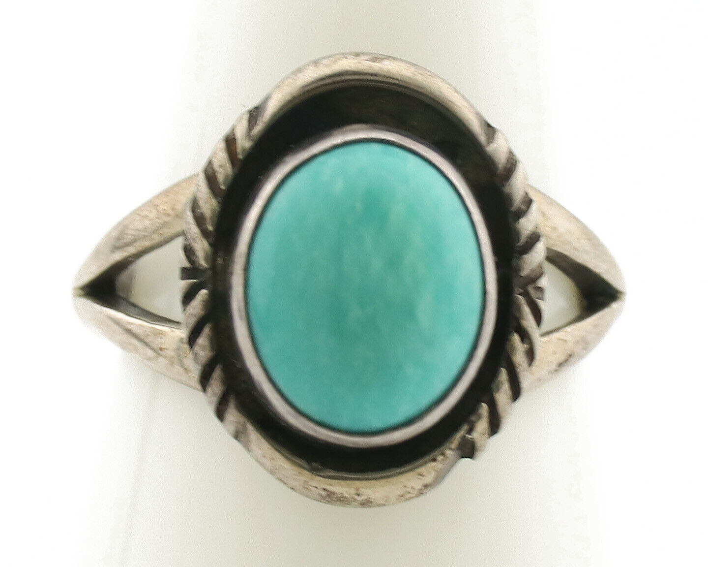 Navajo Ring .925 Silver Natural Turquoise Handmade Artist Signed VM C.1980s