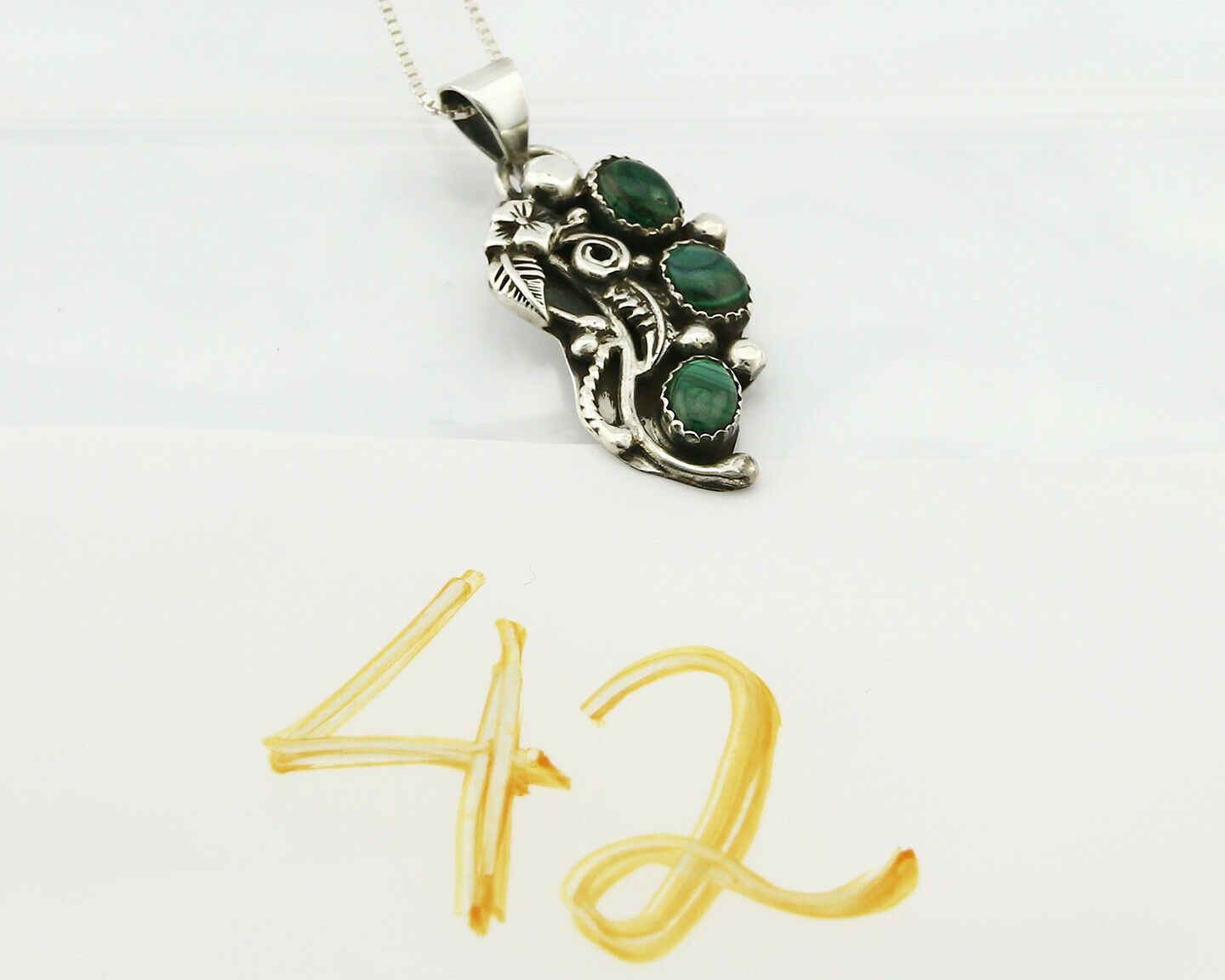 Women's Navajo Pendant .925 Silver Malachite Handmade Signed Begay
