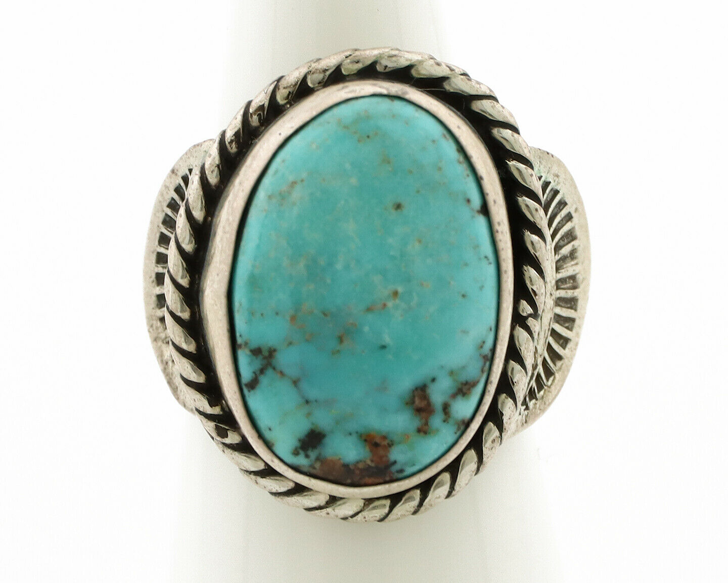 Navajo Ring .925 Silver Kingman Turquoise Artist Signed C Montoya C.80's
