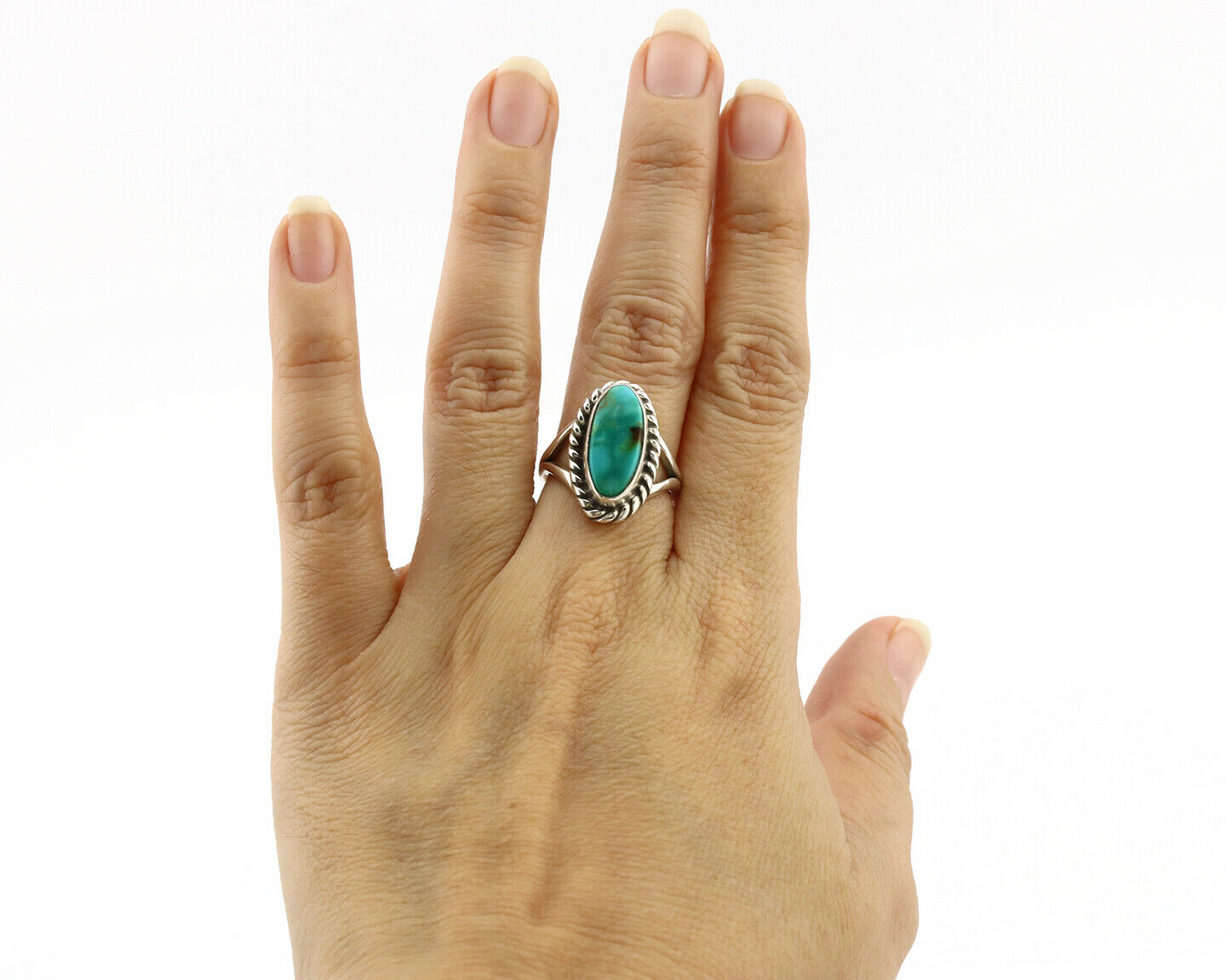 Navajo Ring .925 Silver Natural Mined Turquoise Artist Signed Gecko C.80's