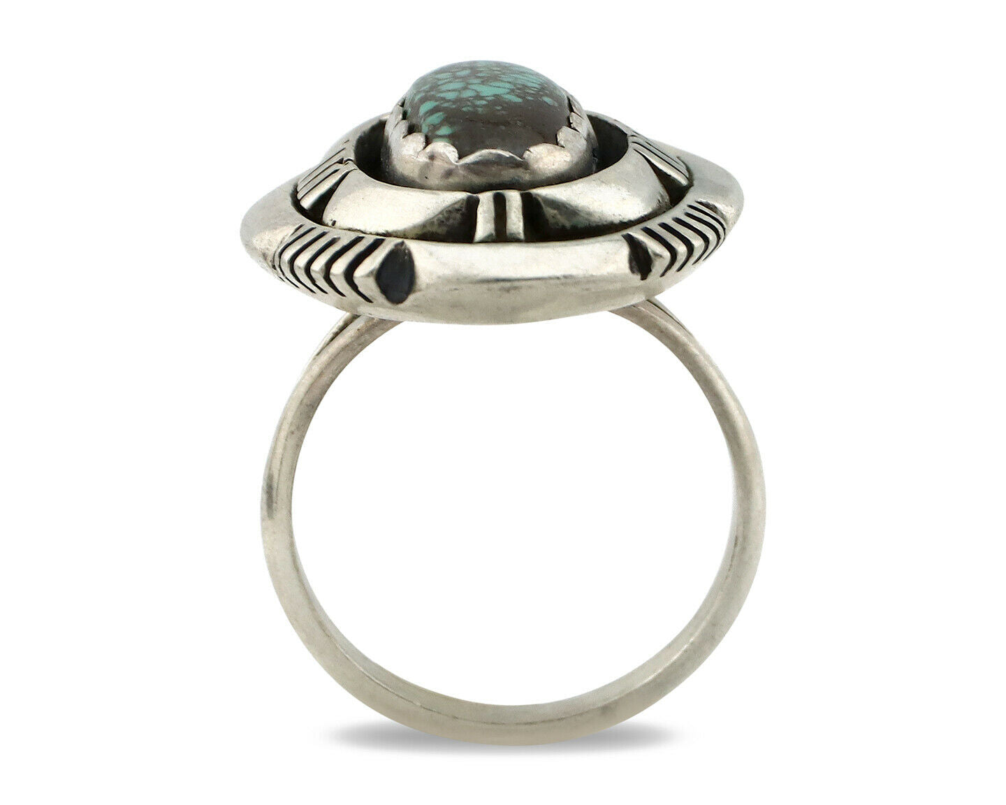 Navajo Ring .925 Silver Spiderweb Turquoise Artist Signed L. M. Nez C80s