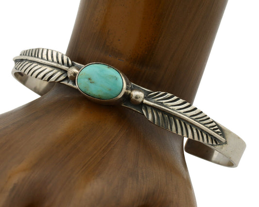 Navajo Bracelet .925 Silver Arizona Turquoise Artist Signed Tipi on Hill 80's