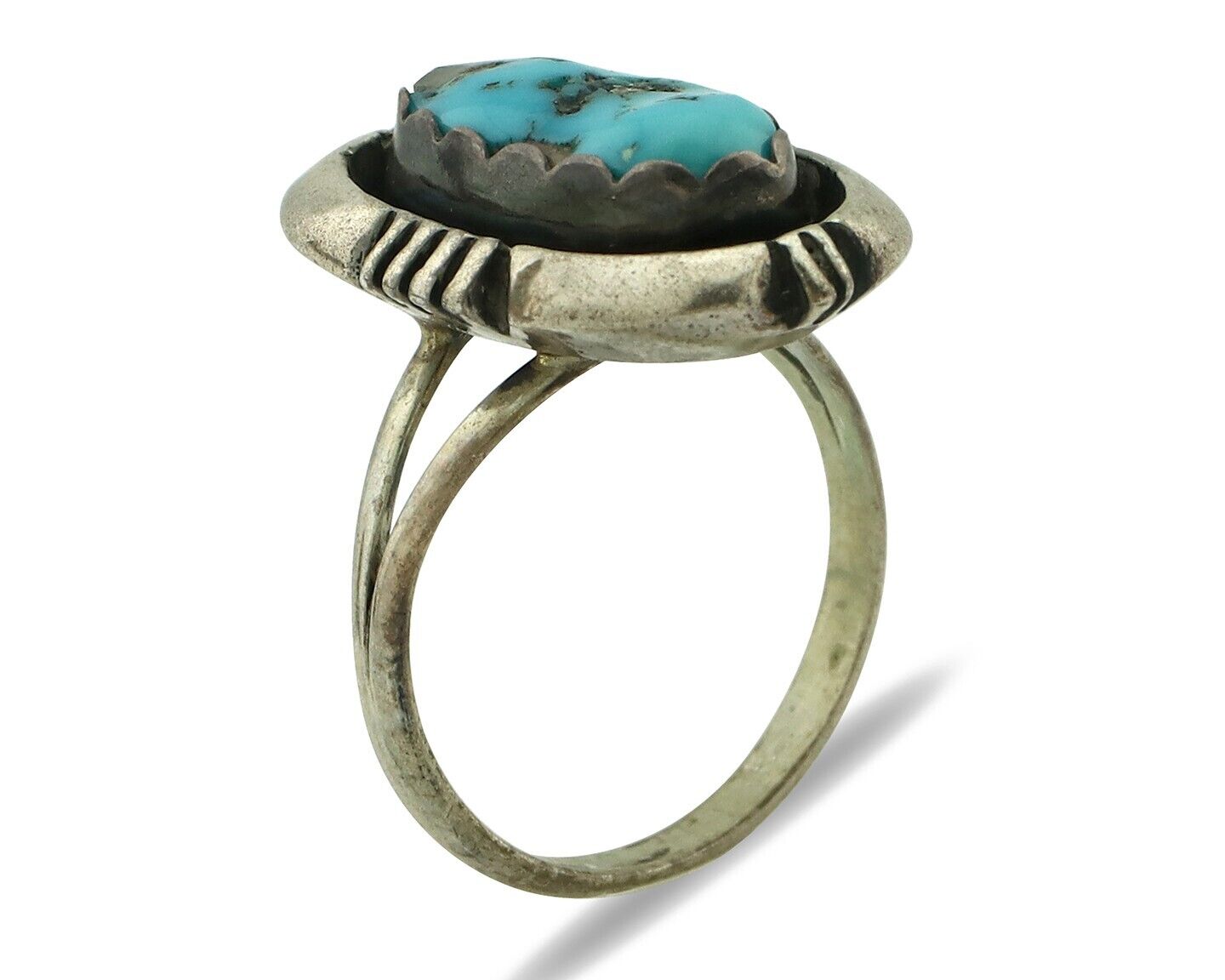 Navajo Ring .925 Silver Sleeping Beauty Turquoise Native American Artist C.80's