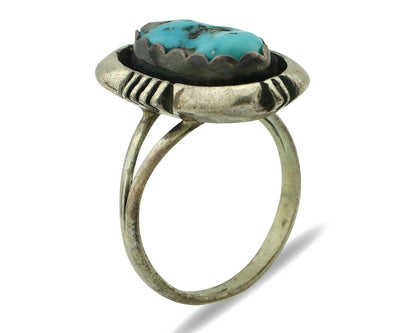 Navajo Ring .925 Silver Sleeping Beauty Turquoise Native American Artist C.80's