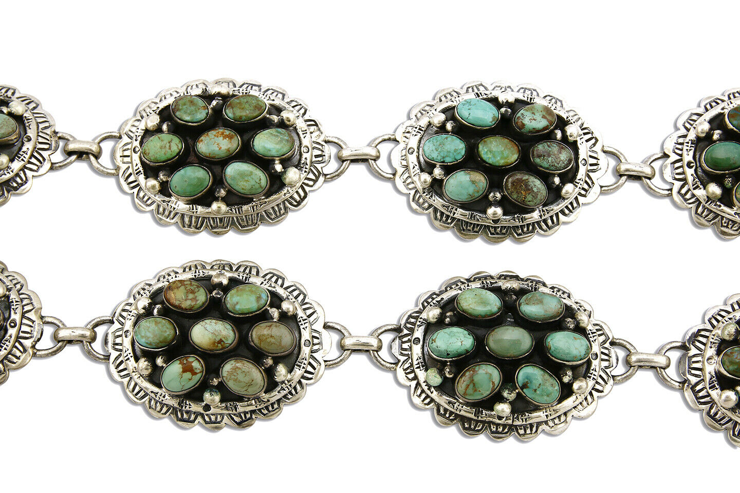 Women's Navajo Concho Belt .925 Silver Turquoise Signed Montoya C.80's