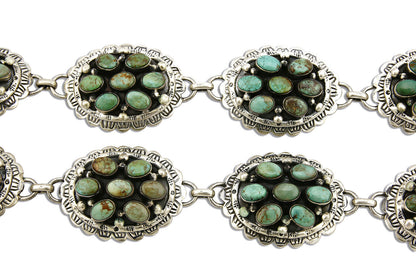 Women's Navajo Concho Belt .925 Silver Turquoise Signed Montoya C.80's