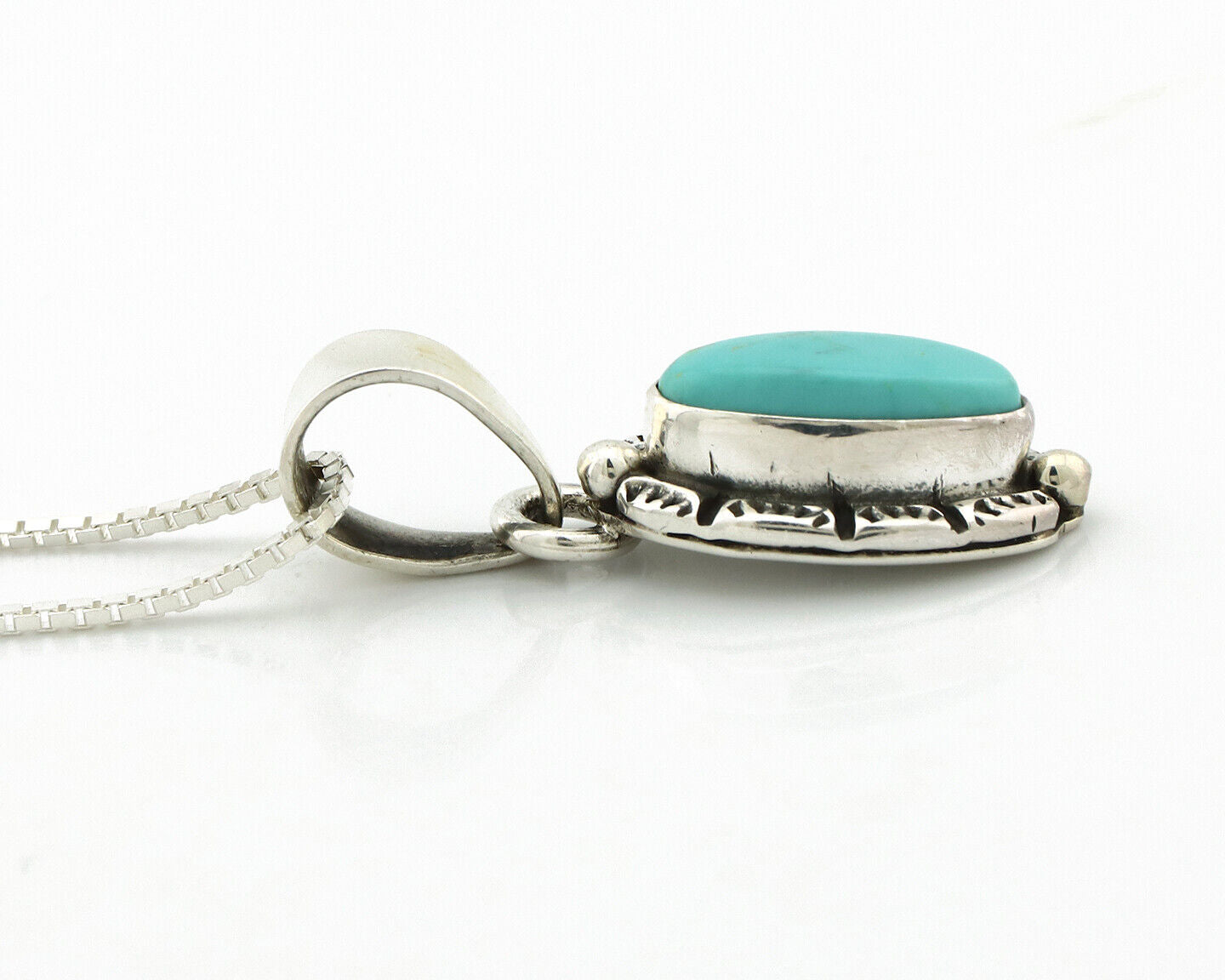 Navajo Necklace 925 Silver Kingman Turquoise Artist Signed Gecko C.80's