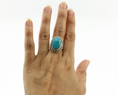 Navajo Ring .925 Silver Natural Blue Turquoise Native American Artist C.1980's