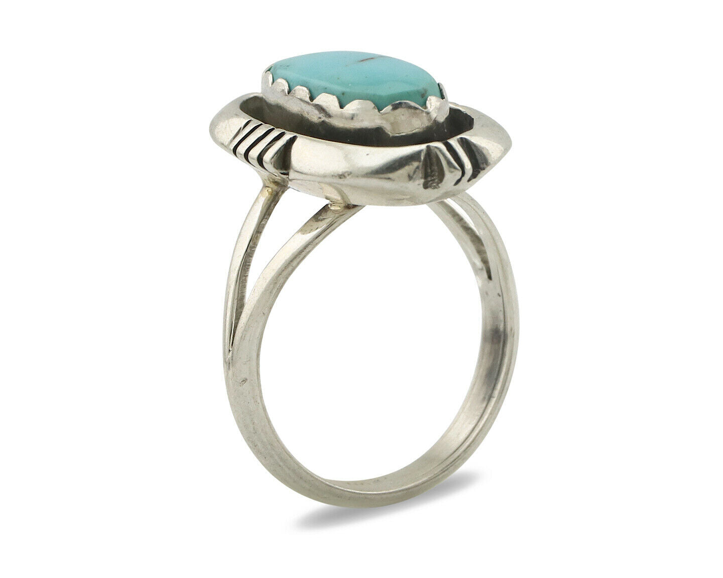 Navajo Ring .925 Silver Kingman Turquoise Handmade Native American Artist C.80's