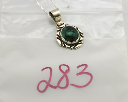 Navajo Necklace .925 Silver Green Variscite Signed Sun C.80's