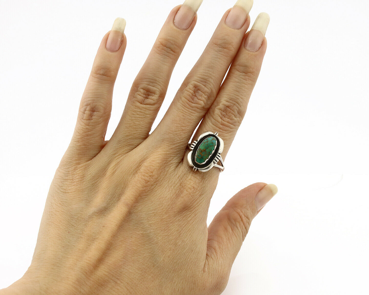 Navajo Ring .925 Silver Kingman Turquoise Handmade Native American Artist C.80's