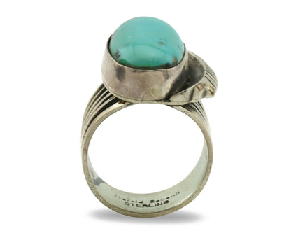 Navajo Ring .925 Silver Kingman Turquoise Signed Harold Becenti C.1980's