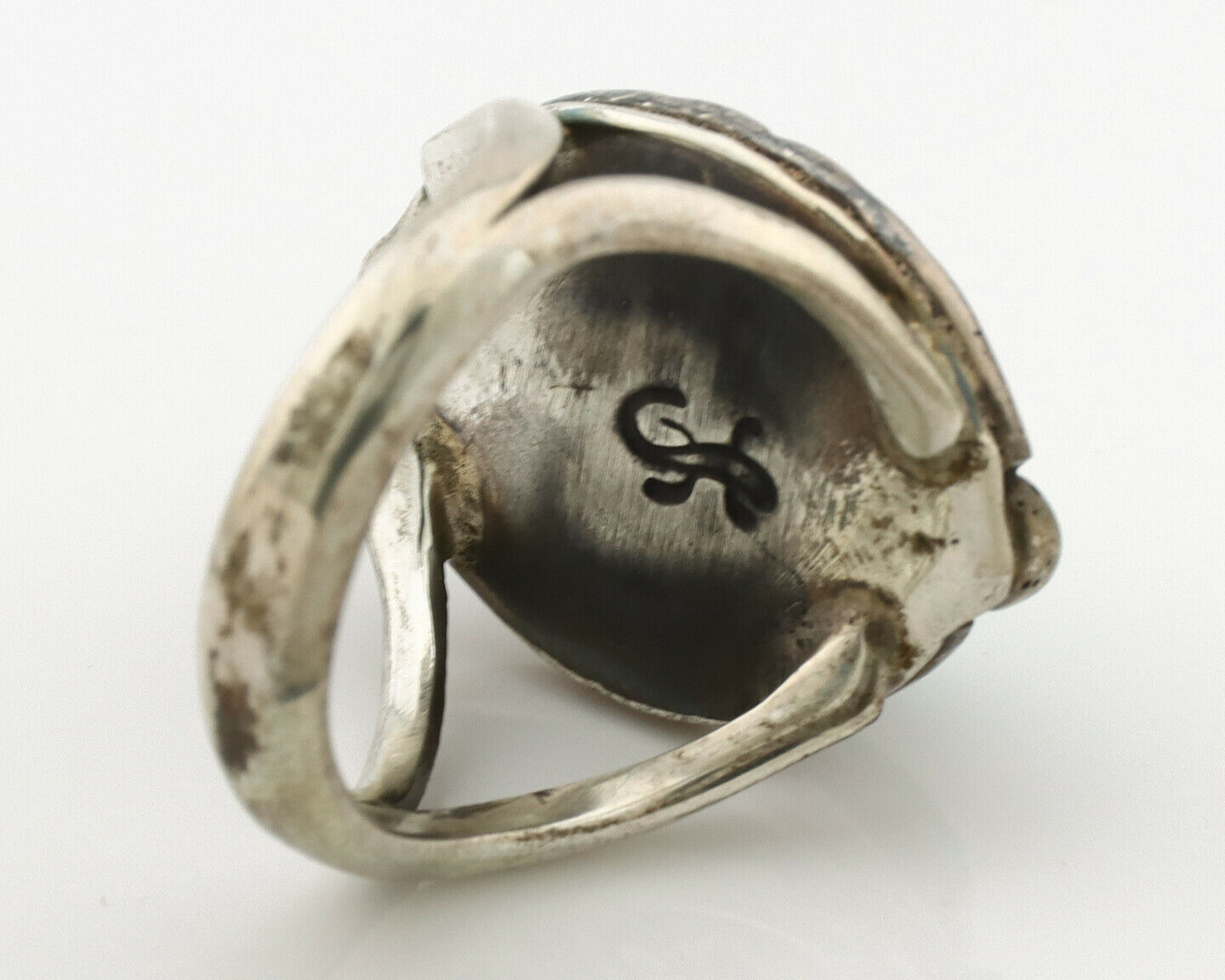 Navajo Ring .925 Silver Blue Turquoise Artist Signed Gecko C.1980's