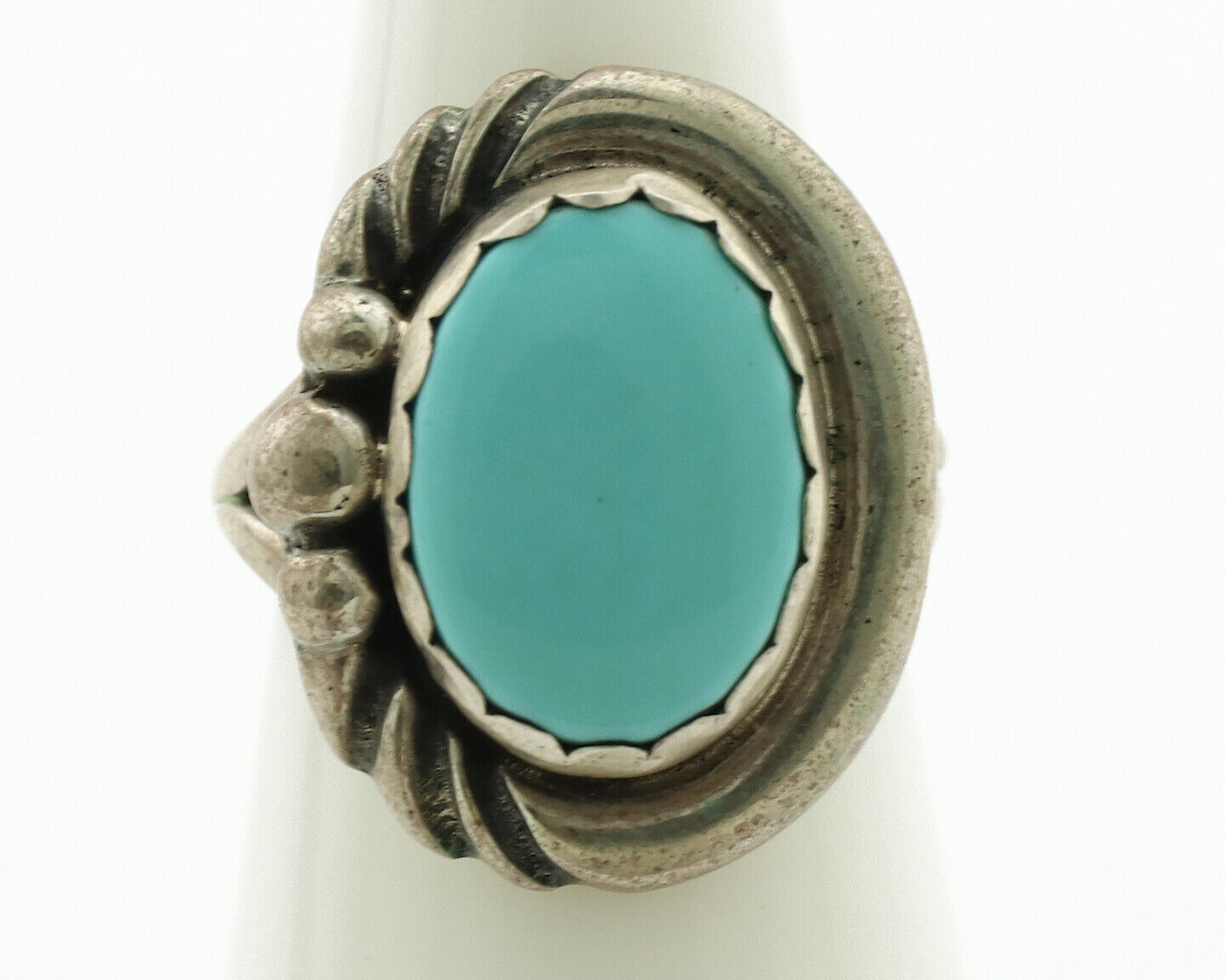 Navajo Ring .925 Silver Natural Blue Turquoise Native American Artist C.1980's